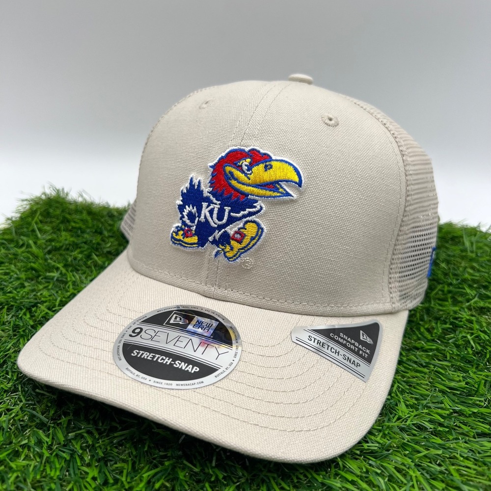 New Era Kansas Jayhawks Off White 9Seventy Trucker Stretch Snap Adjustable Hat